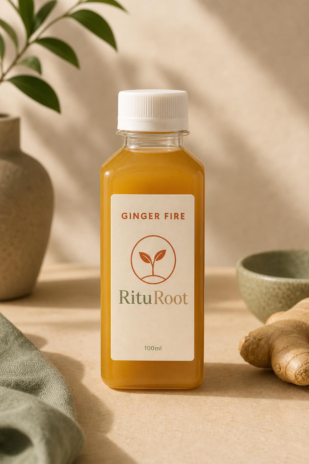 Ginger Fire-flaska från RituRoot med färsk ingefära, citron och kanel